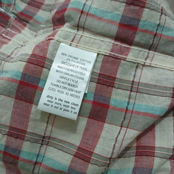 Toad and co mens lightweight organic cotton thin shirt plaid red tan - Picture 7 of 7